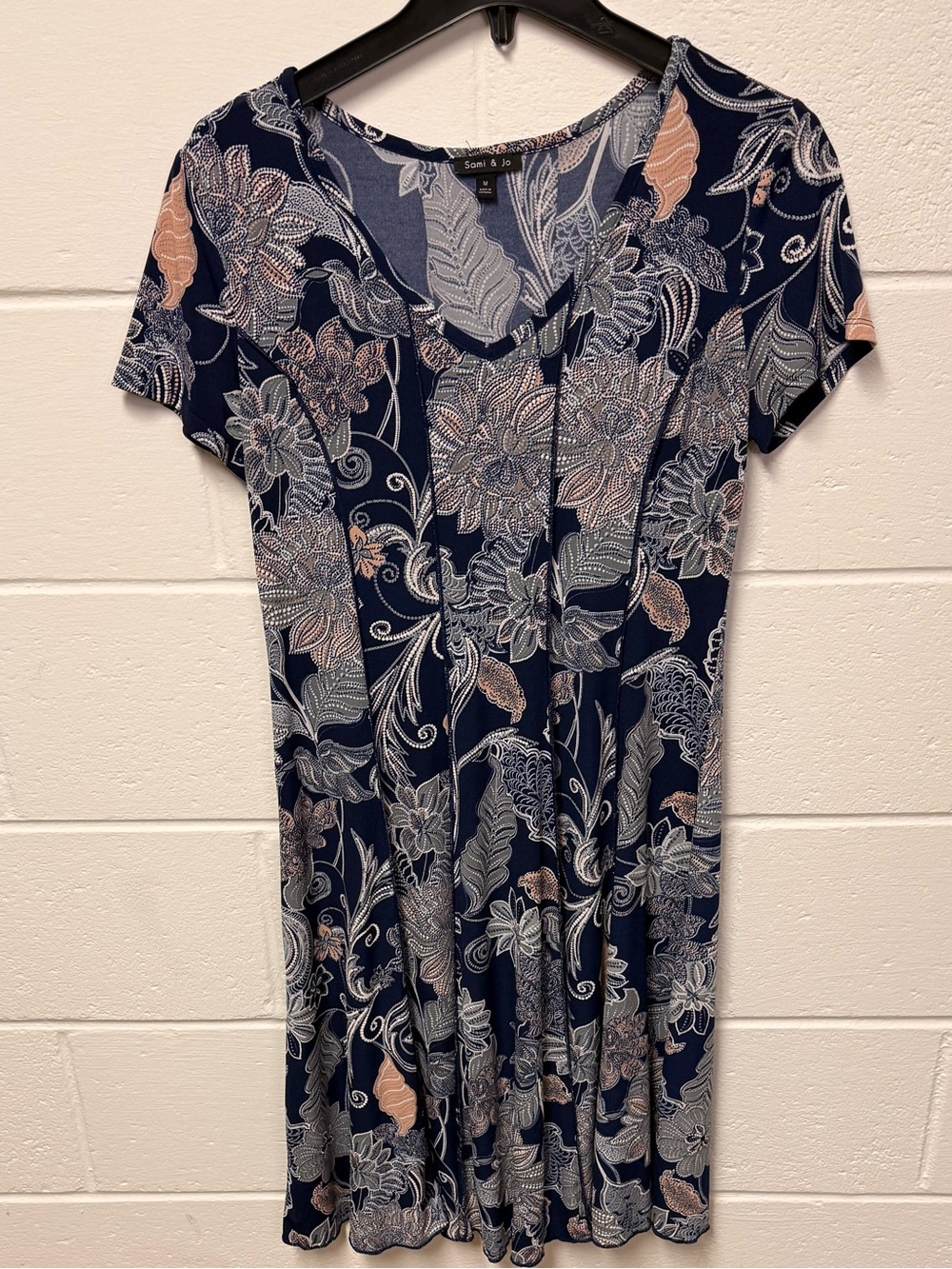 Sami & Jo Navy Floral Midi Dress with Blush Accents